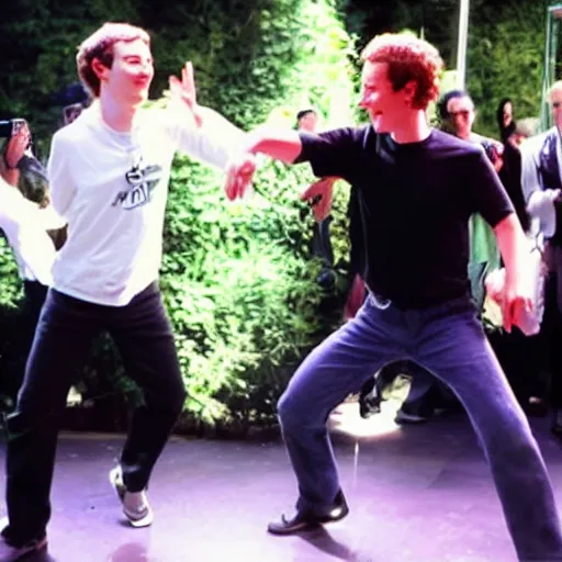 Image similar to michael jackson and mark zuckerberg dancing