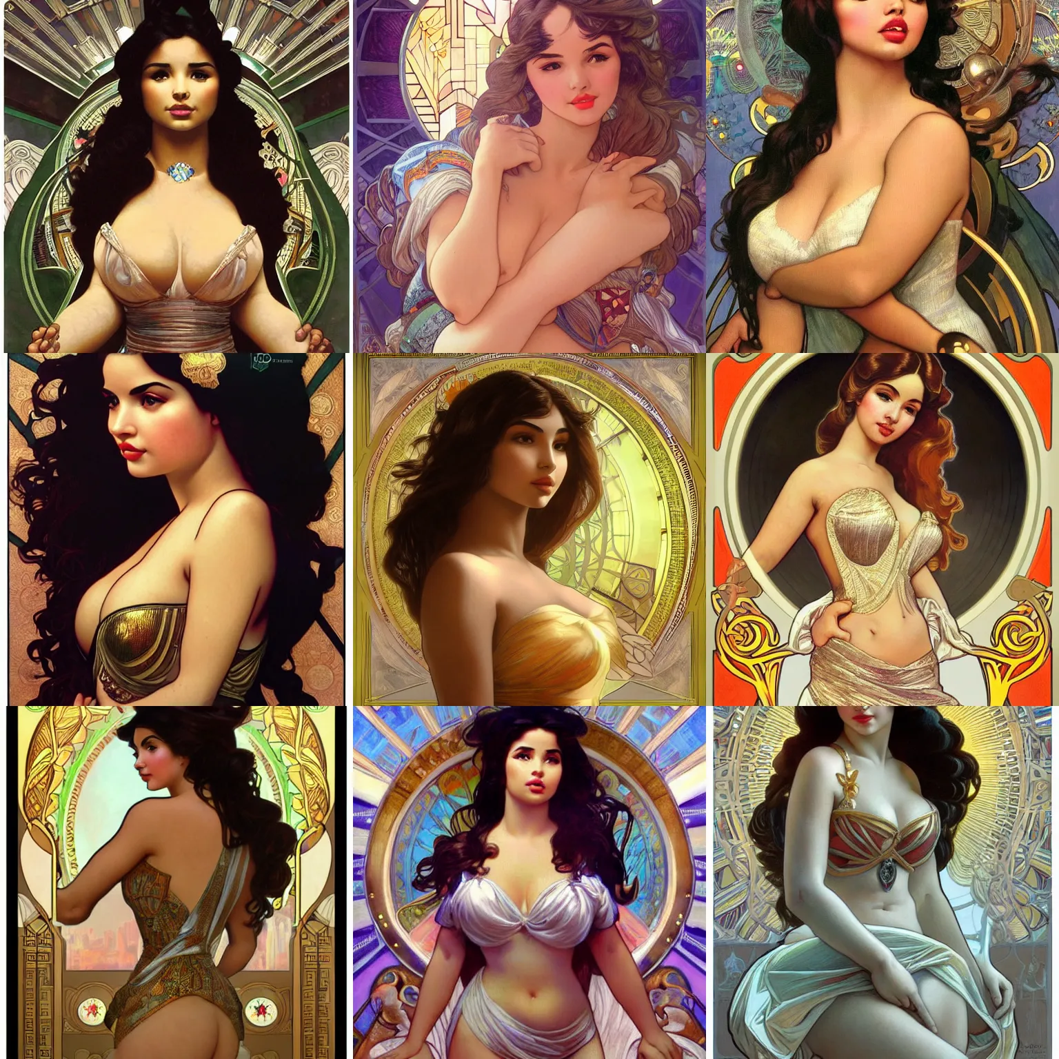 Prompt: portrait demi rose, goddess, full figure, art deco factory, metropolis, by alphonse mucha, by botticelli, fantasy art, intricate detailing, dynamic lighting, artstation, full figure poster, volumetric lighting, very detailed face