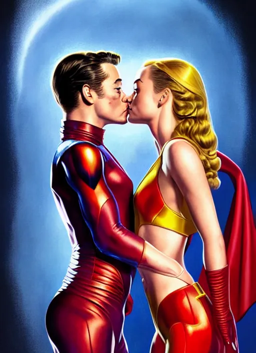 Image similar to brie larson and amber heard kissing as comic book super villains, full body portrait, natural lights, photorealism, dramatic, cinematic, art by artgerm, rossdraws, norman rockwell, magali villeneuve, gil elvgren, alberto vargas, earl moran, enoch bolles