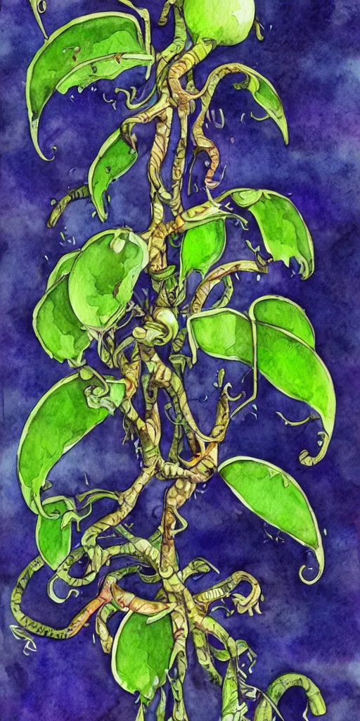 Image similar to water color and pen, high resolution, detailed, trending on artstation, surreal alien tea plant