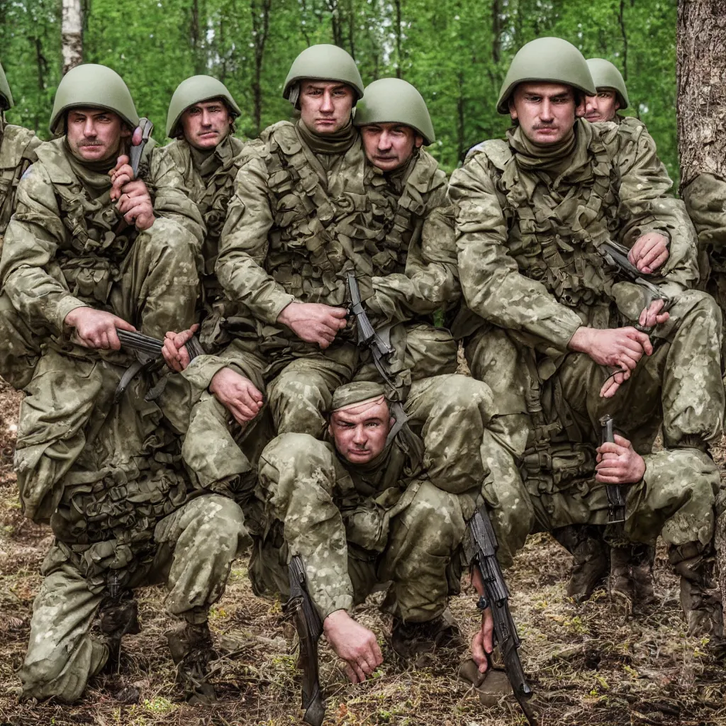 Prompt: soviet spetsnaz soldiers with mushrooms instead of helmets, retro, very detailed, 4 k, professional photography