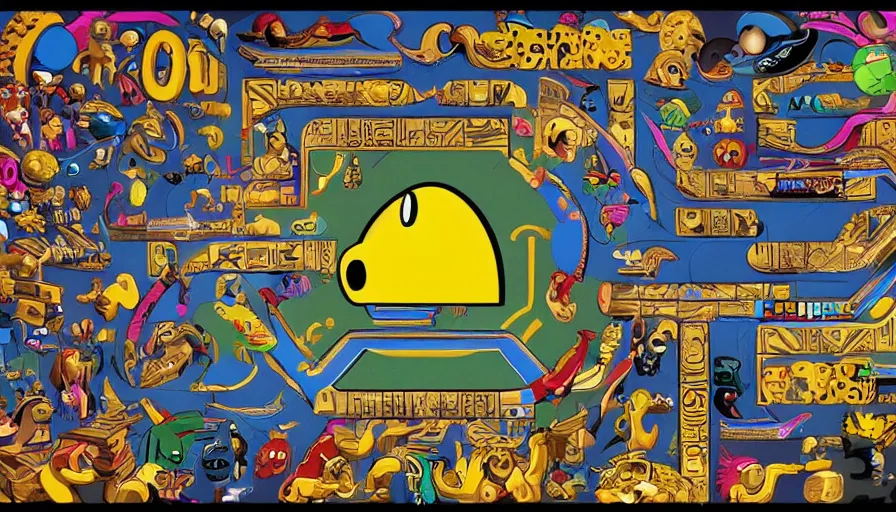 Image similar to pacman video game in the style of egyptian hieroglyphs, hyperdetailed, artstation, cgsociety, 8 k