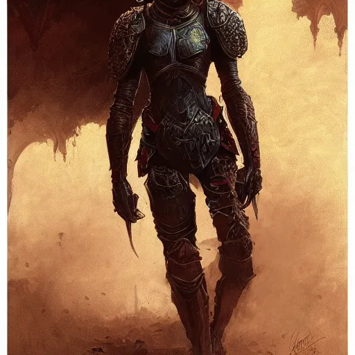 Prompt: young woman with short red hair, wearing black armour, bare legs, concept art, intricate details, highly detailed by greg rutkowski, michael whelan and gustave dore