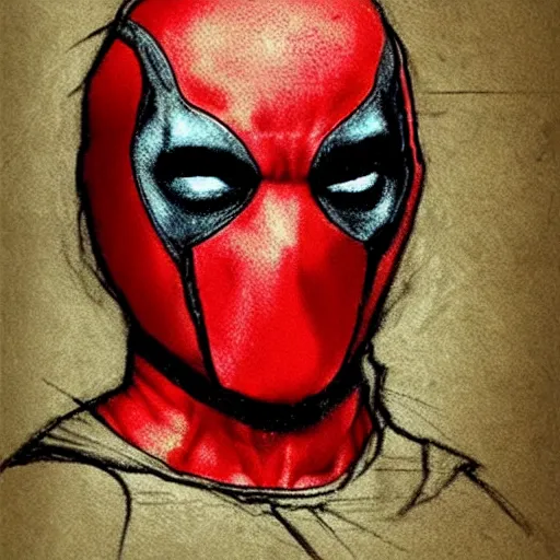 Image similar to old Leonardo da Vinci sketch of Deadpool