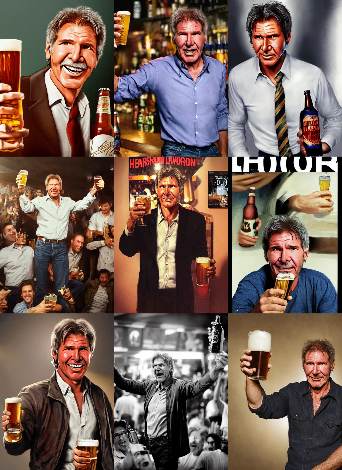 Prompt: portrait of harrison ford cheering beer, photography by steve mccurry and david lazar, volumetric lighting, very detailed face, artstation, press, magazine