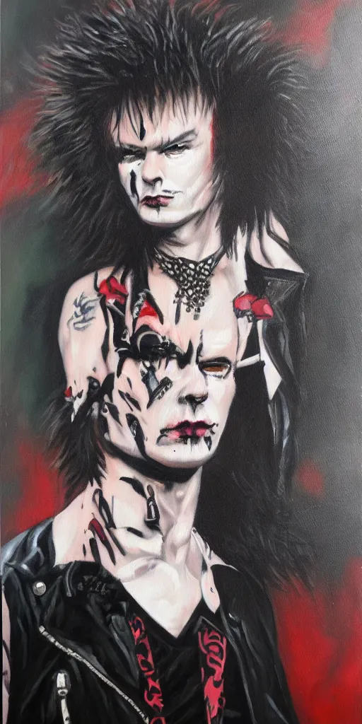 Image similar to cat sid vicious punk glam goth, oil - paint style