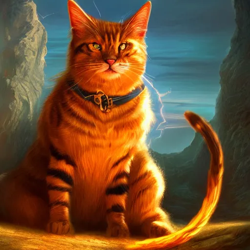 Image similar to magic cat, golden hour, fantasy, sharp focus, digital art, hyper realistic, 4 k, unreal engine, highly detailed, hd, dramatic lighting by brom, trending on artstation