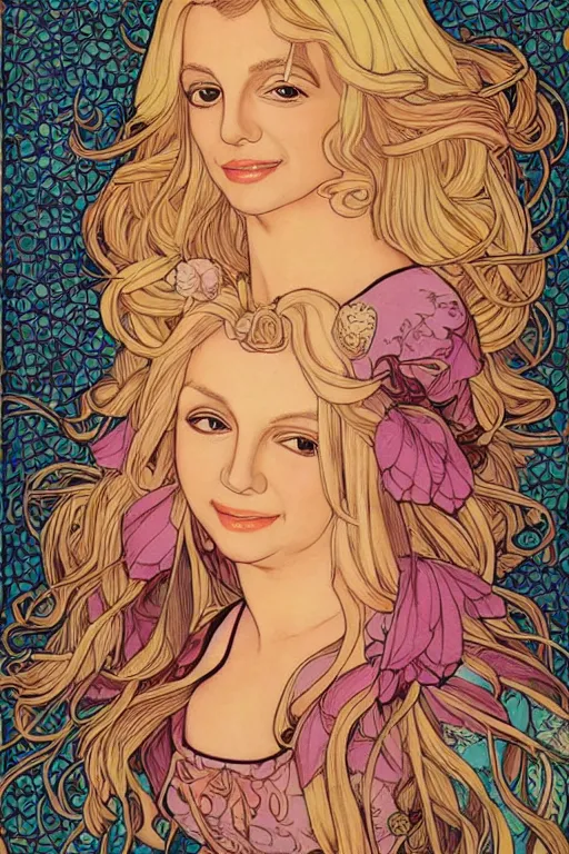 Image similar to britney spears as princess peach painted on wood!! by audrey kawasaki and mucha, blonde,, beautiful dress, long hair