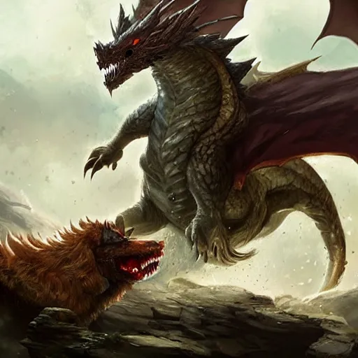 Prompt: corgi fighting a dragon, epic fantasy style, in the style of Greg Rutkowski, mythology artwork