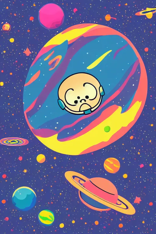 Image similar to planet pug floating in space, art by brian miller, sticker, colorful, illustration, highly detailed, simple, smooth and clean vector curves, no jagged lines, vector art, smooth