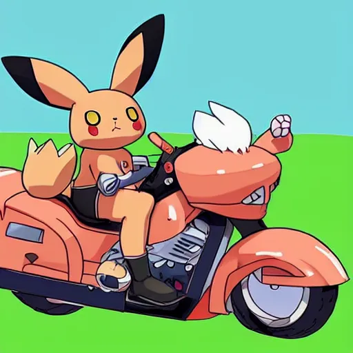 Prompt: a pokemon that's part bunny part motorcycle, kawaii