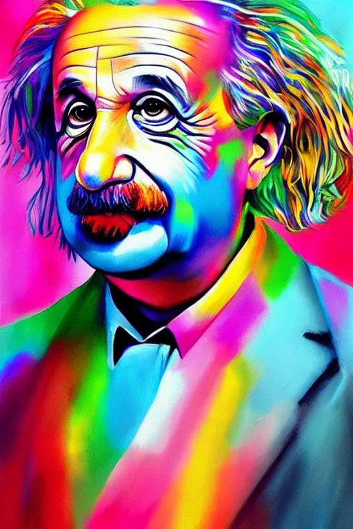 Image similar to colorful portrait of albert einstein in the style of artgerm