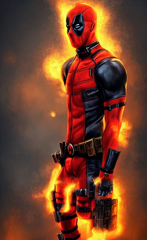 Image similar to deadpool as ghost rider, dynamic lighting, photorealistic fantasy concept art, trending on art station, stunning visuals, terrifying, creative, cinematic
