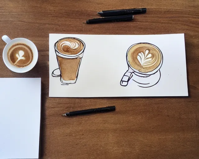 Prompt: a coffee shop smooth light color watercolor pen