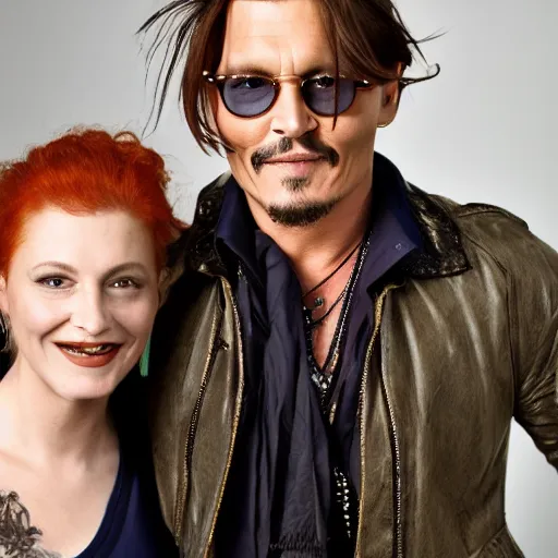 Image similar to photo of johnny depp with a ginger hair women smiling studio portrait