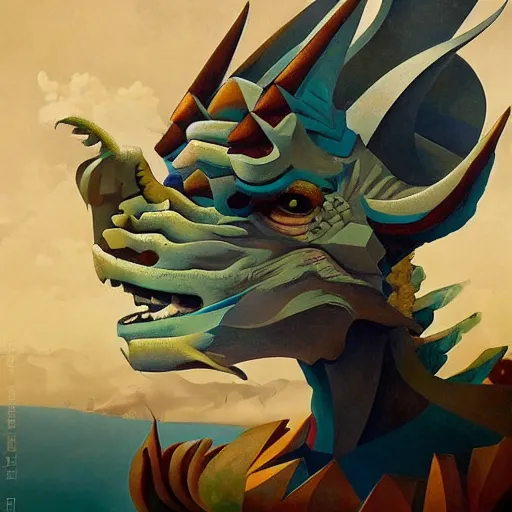 Prompt: Picasso painting of a dragon, medium shot, asymmetrical, profile picture, Organic Painting, sunny day, Matte Painting, bold shapes, hard edges, street art, trending on artstation, by Huang Guangjian and Gil Elvgren and Sachin Teng