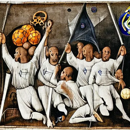 Prompt: real madrid logo by hieronymus bosch