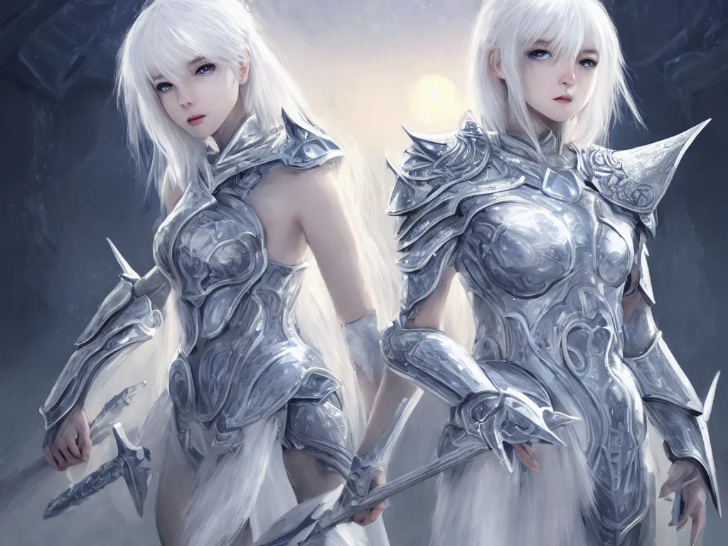 Prompt: studio portrait white hair knights of zodiac girl, matt white ice color armor, in ruined agora of athens sunrise, ssci - fi and fantasy, intricate and very beautiful and elegant,, ultrafine hyperrealistic details, digital painting, artstation, concept art, smooth and sharp focus, illustration, art by ayanamikodon and wlop and tian zi