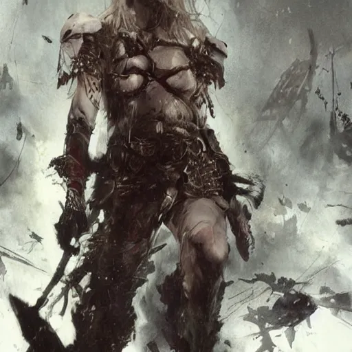 Image similar to Beautiful viking princess of the world destroying a toothy monster on a battlefield of destruction by Tsutomu Nihei, by Emil Melmoth, by stuz0r, Craig Mullins, yoji shinkawa, cross, artstation, peter morbacher, young, very attractive, pretty face, hyper detailed, very detailed, rendering by octane,