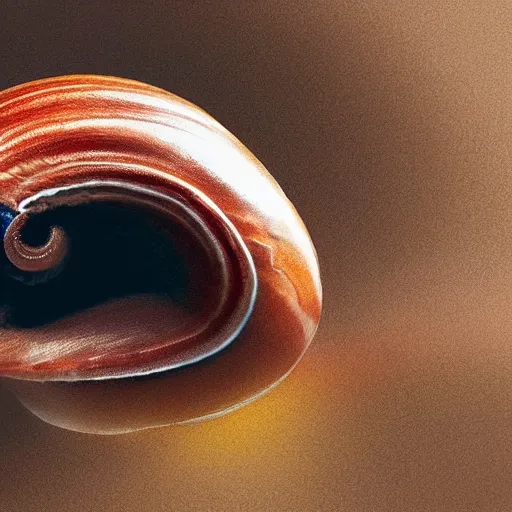 Image similar to photorealistic rendering of a snail smiling, 4 k