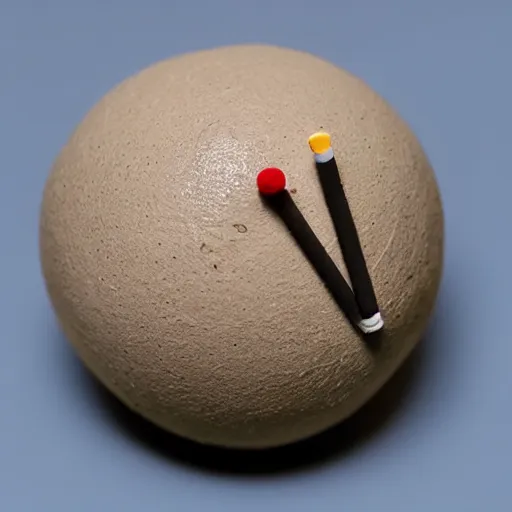 Prompt: a clay ball with a cigarette pinned on it inside of a mental ward, somber, dark, detailed