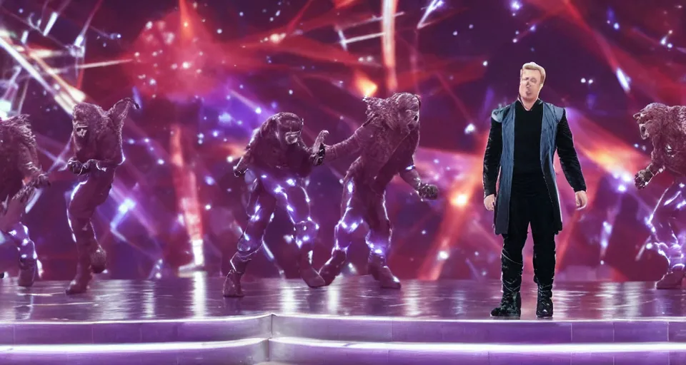 Image similar to thanos solo performing in the eurovision