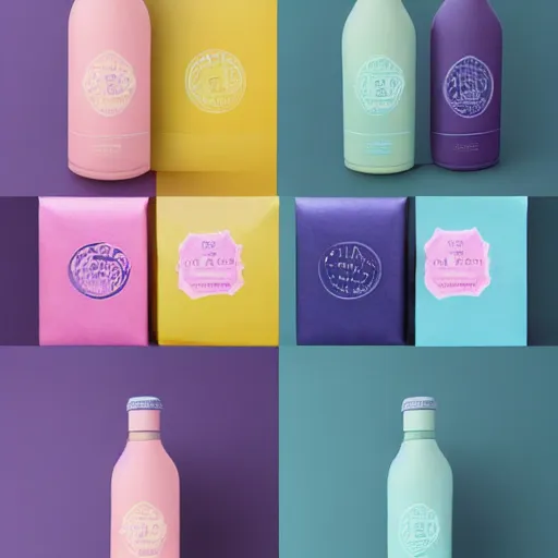 Prompt: pastel color, packaging design, kids products, gift packaging, bottle and label, behance, pintrest, kids, packaging