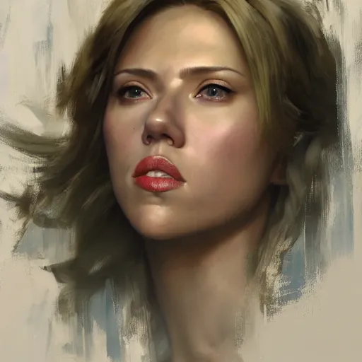 Image similar to greg manchess portrait painting of scarlett johansson as adult beautiful thick muscular female bodybuilder toph beifong from avatar, medium shot, asymmetrical, profile picture, organic painting, sunny day, matte painting, bold shapes, hard edges, street art, trending on artstation, by huang guangjian and gil elvgren and sachin teng