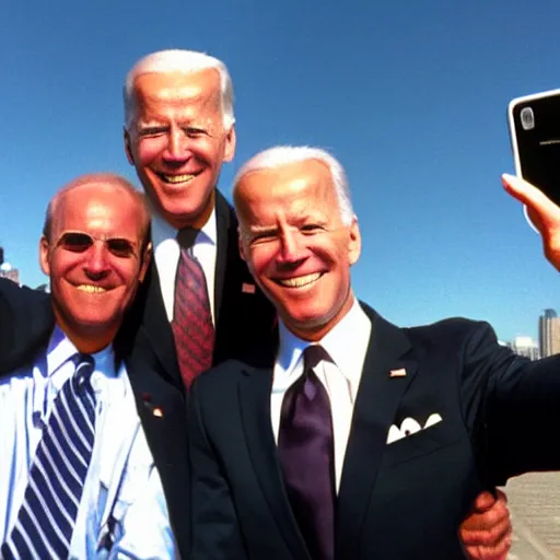 Prompt: twin towers 9/11 Joe Biden selfie smiling