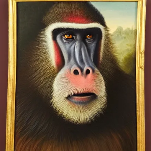 Image similar to An exquisite oil painting of a mandrill baboon dressed like Prince Philip with a lovely beard