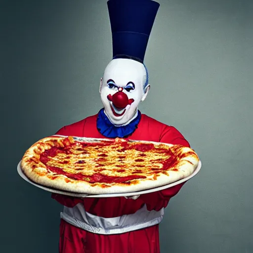 Prompt: clown cosplaying as a pizza, clowcore, michelin star food, clowncore funhouse, photo by annie leibowitz