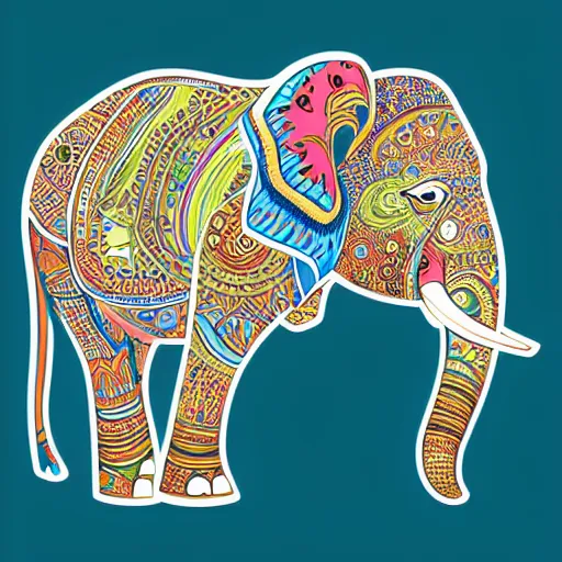 Prompt: A portrait of an elephant, sticker, highly detailed, colorful, illustration, smooth and clean vector curves, no jagged lines, vector art, smooth