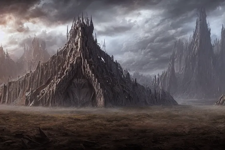 Image similar to the primordial Aztec brutalist flayed chaos fantasy landscape by Jessica Rossier and HR Giger