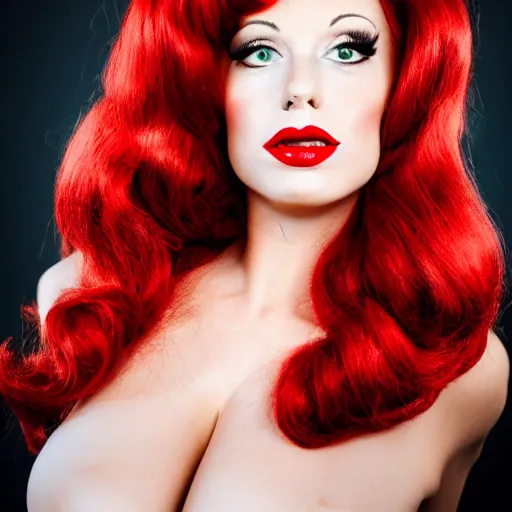 Prompt: professional photographic portrait of jessica rabbit cosplaying as herself