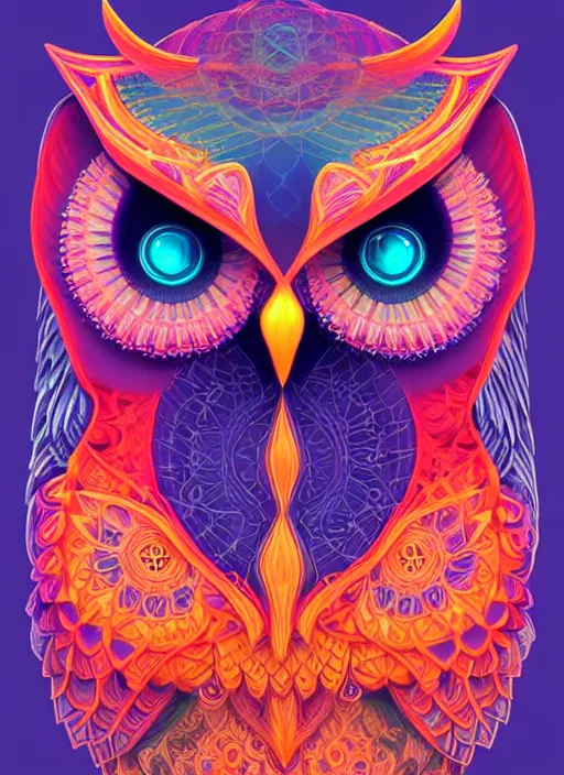 Image similar to symmetry!! product render poster vivid colors divine proportion owl, 神 圣, glowing fog intricate, elegant, highly detailed, digital painting, artstation, concept art, smooth, sharp focus, illustration,