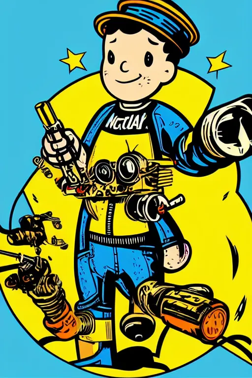 Image similar to fallout 7 6 retro futurist illustration art by butcher billy, sticker, colorful, illustration, highly detailed, simple, smooth and clean vector curves, no jagged lines, vector art, smooth andy warhol style