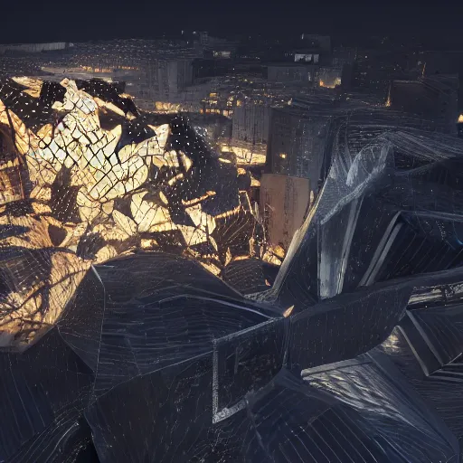 Image similar to Kazimierz Malewicz motherboard wall structure and stars points cloud in the middle, unreal engine 5 lumen global illumination, keyshot render, octane render, artstation trending, ultra high detail, ultra realistic, cinematic lighting, 8k, 16k, in style of zaha hadid, blade runner 2049 lighting color, ultra high contrast, dark shadows, tilt shift,