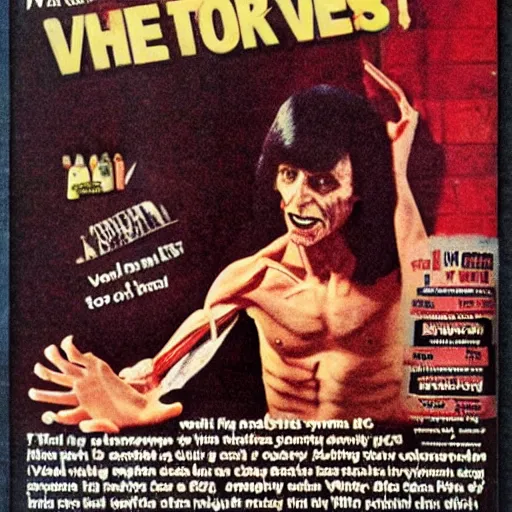 Prompt: 70s magazine scan of an horror movie ad, with veins,nerves and bones