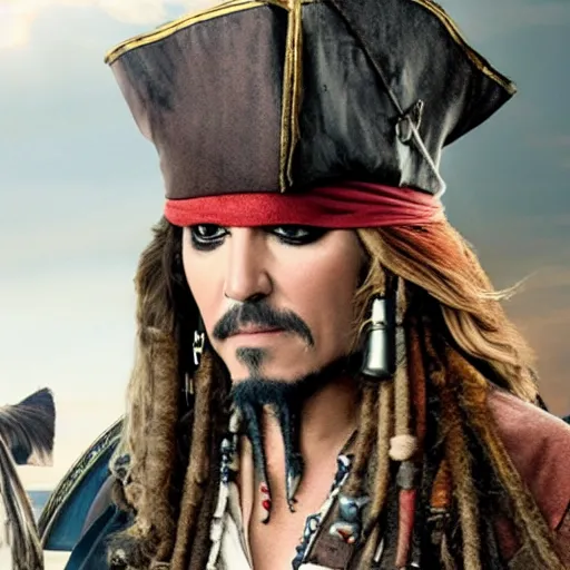 Image similar to still of Anna Kendrick as Captain Sparrow in Pirates of the Caribbean remake 2029