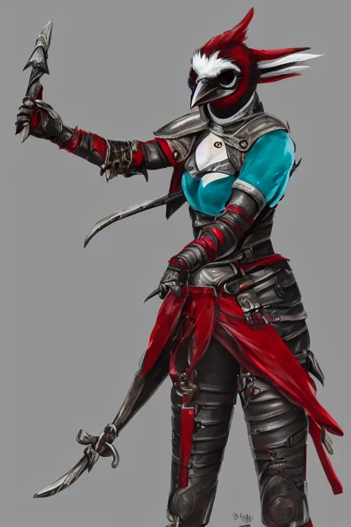 Prompt: female adventurer in tight full - body teal leather armor of japanese design with red accents and a white porcelain crow mask, trending in artstation, japanese, establishing shot