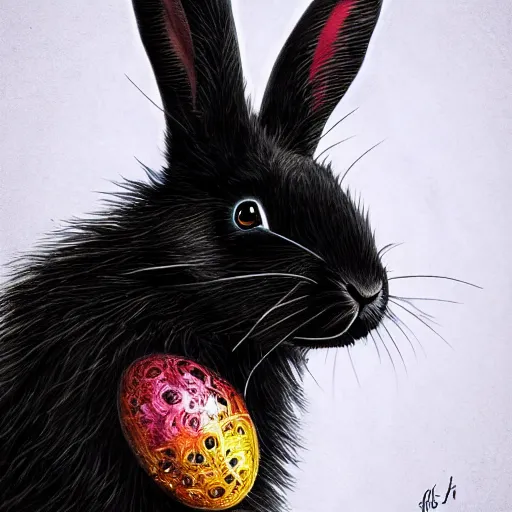 Image similar to cute black rabbit portrait, colorful background, fantasy art, concept, art, computer art, high detail, 4 k