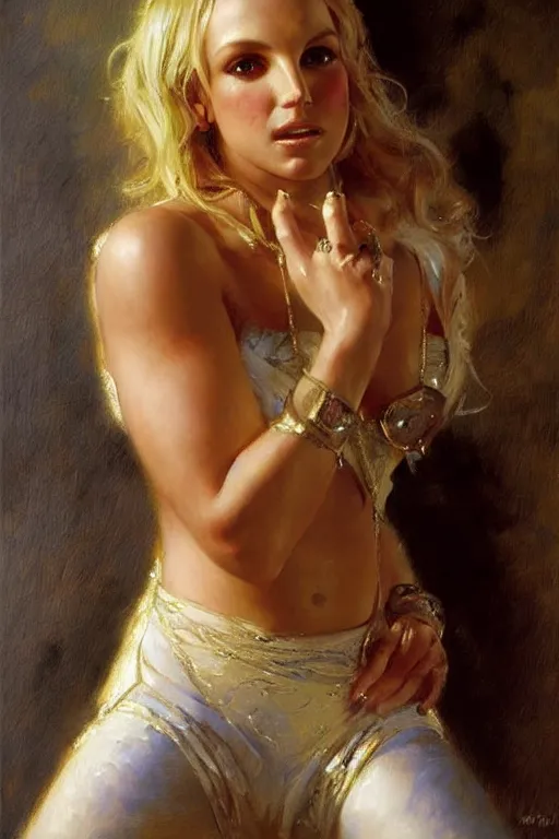 Image similar to detailed portrait of a beautiful britney spears, painting by gaston bussiere, craig mullins, j. c. leyendecker