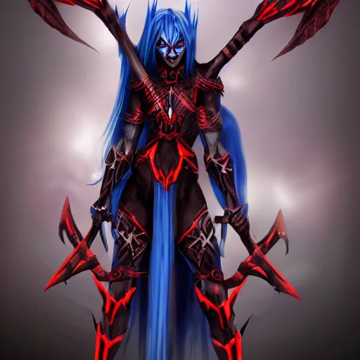 Prompt: Dark elf with red eyes and blue skin