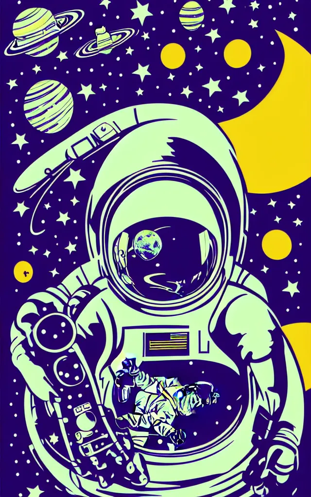 Prompt: adobe illustrator vector graphics digital art of an astronaut printing in space, psychedlic monochromatic duoblend