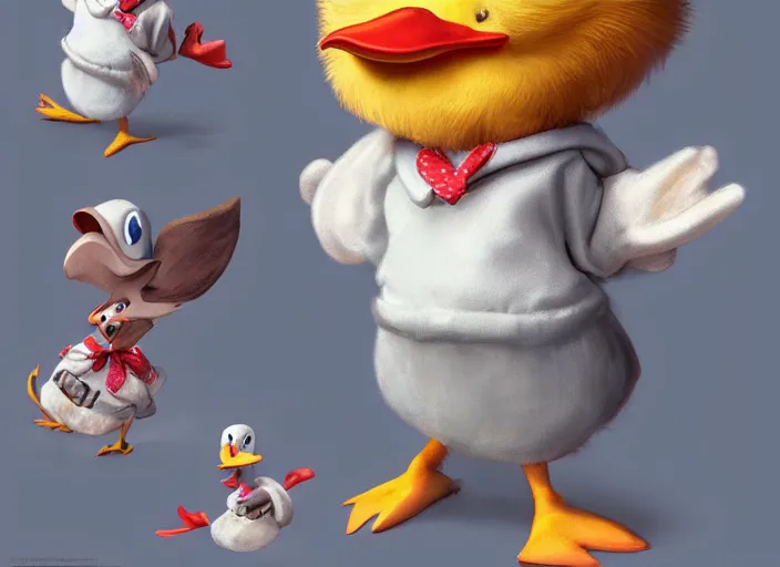 Prompt: award - winning detailed concept art of a cute iconic anthropomorphic duck character wearing a sailor suit. art by wlop on bcy. net, realistic. detailed feathers, art by cheng yi. artstationhd, artgerm, disney, pixar zootopia. 3 d rendering, high quality model sheet, donald