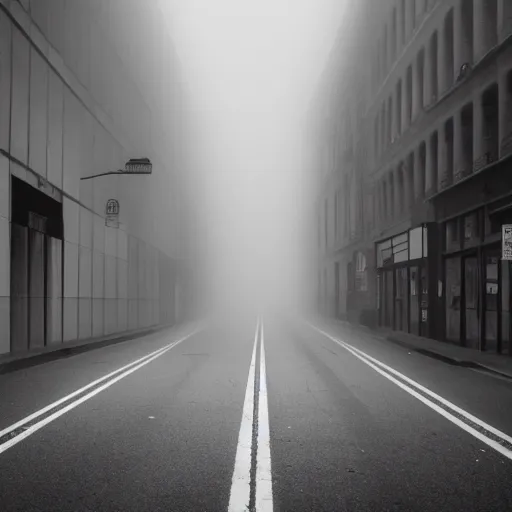 Image similar to empty streets of the void, real photography, black and white, foggy