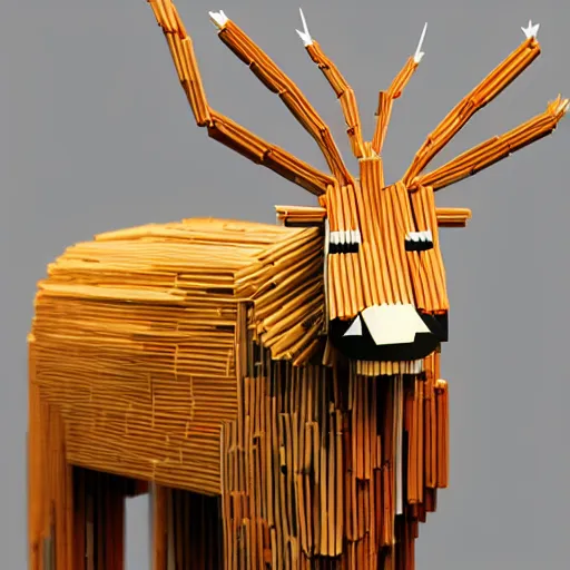 Image similar to detailed reindeer made from match sticks like lowpoly wooden machine, by theo jansen, cgsociety