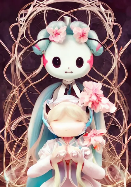 Image similar to hatsune miku holding cinnamoroll from sanrio, intricate, elegant, highly detailed, digital painting, artstation, concept art, smooth, sharp focus, illustration, art by artgerm and greg rutkowski and alphonse mucha and william - adolphe bouguereau