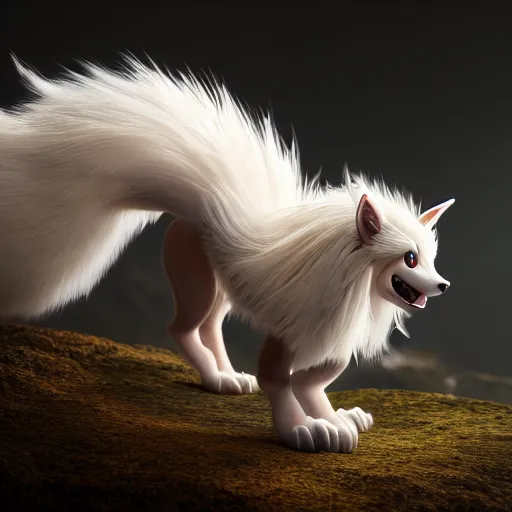 Image similar to photography of a realistic ninetales animal, ultra detailed, 8 k, cinematic lighting, natural background, trending on artstation, pokemon