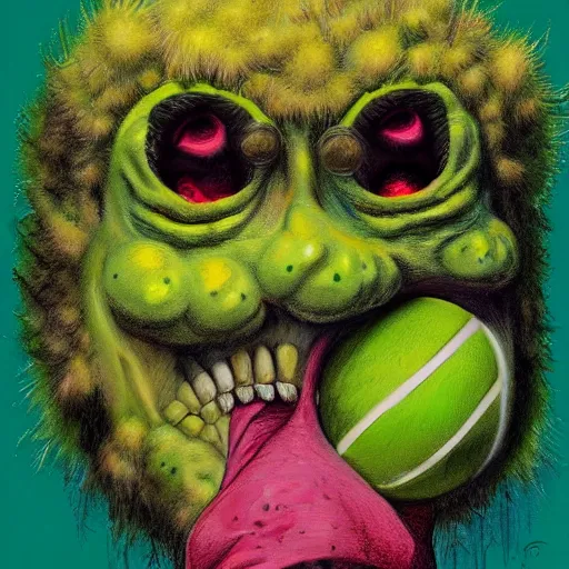 Image similar to a portrait of a tennis ball monsters, digital art, fantasy, magic, chalk, trending on artstation, ultra detailed, professional illustration by basil gogos